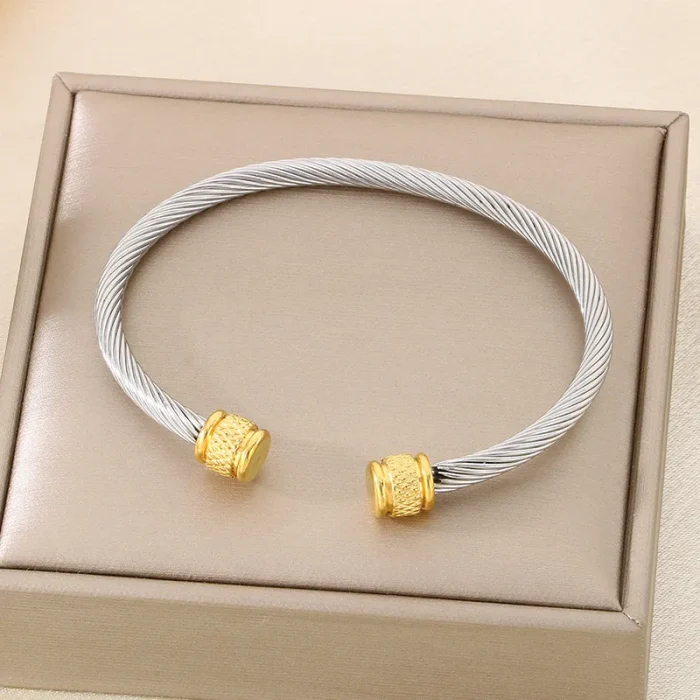 Βραχιόλι Open Evelyn με Χρυσά Τελειώματα - Ασημί - Image 2