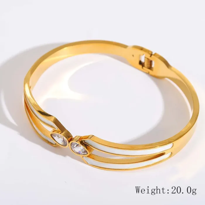 Βραχιόλι Σταθερό Isabella με Λευκές Πέτρες - Χρυσό - Image 2