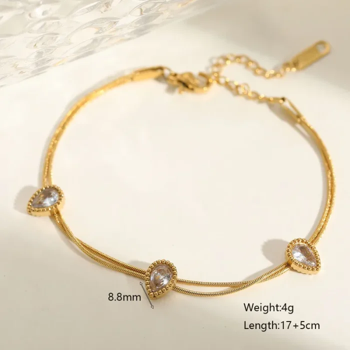 Βραχιόλι Λεπτή Αλυσίδα με Λευκά Διαμαντάκια - Χρυσό - Image 2