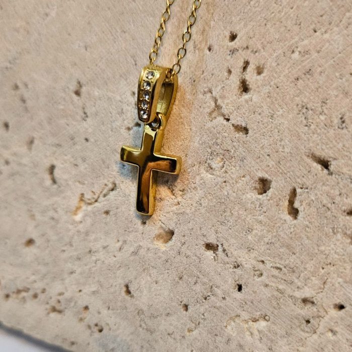 Κολιέ Σταυρός με Στρας στον Κρίκο - Χρυσό - Image 2