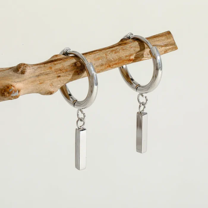 Σκουλαρίκια Κρικάκια με Κρεμαστές Ράβδους - Ασημί - Image 2