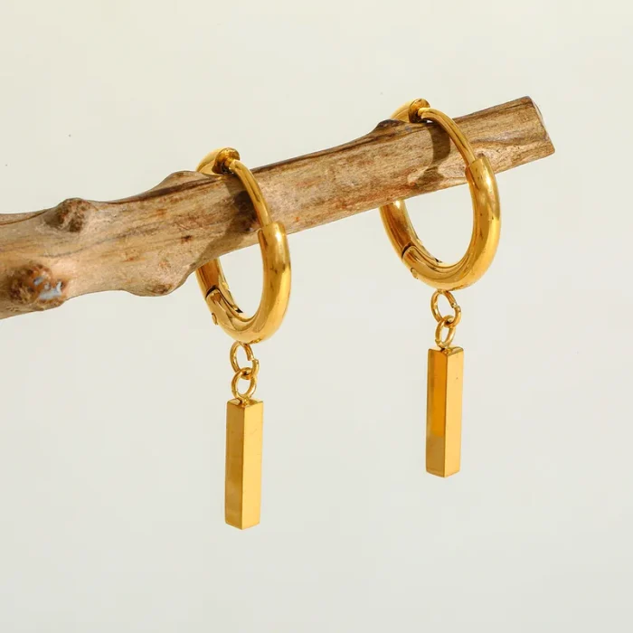 Σκουλαρίκια Κρικάκια με Κρεμαστές Ράβδους - Χρυσό - Image 2