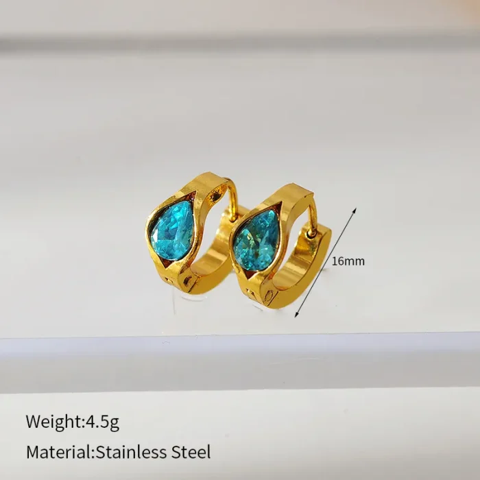 Σκουλαρίκια Κρικάκια με Σιέλ Πετράδια – Χρυσό - Image 3