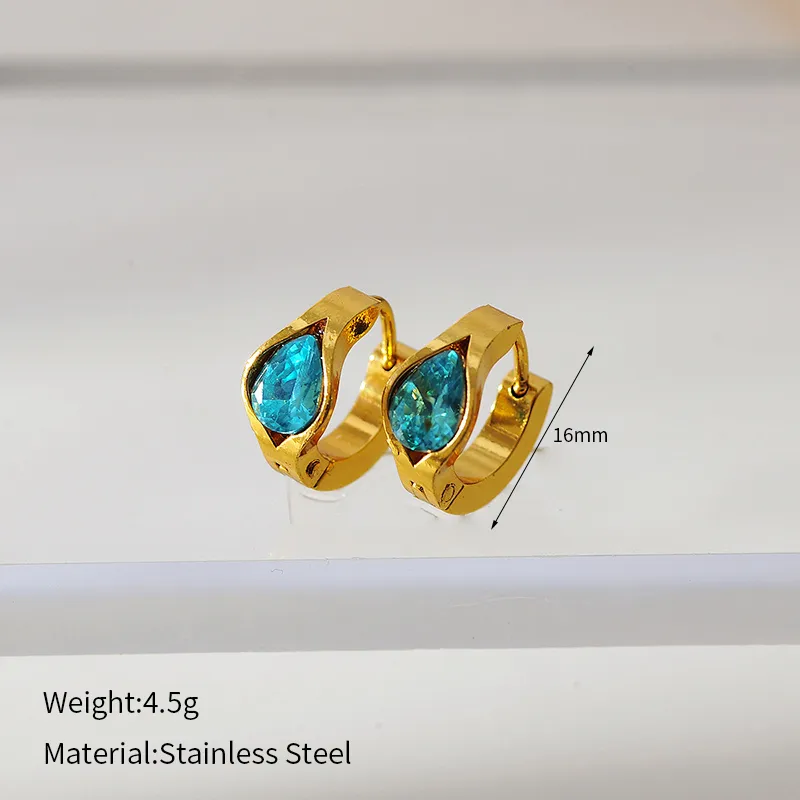 skoularikia-gunaikeia-atsalina-kosmima-online (5) Σκουλαρίκια Κρικάκια με Σιέλ Πετράδια – Χρυσό - Image 1