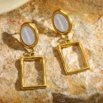 Σκουλαρίκια Κουμπωτά Oval and Square Λευκή Πέτρα – Χρυσό