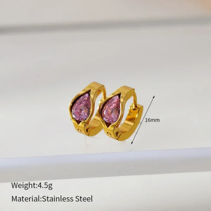 Σκουλαρίκια Κρικάκια με Ροζ Πετράδια - Χρυσό - Image 3