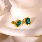 Σκουλαρίκια Κουμπωτά Emerald Stones - Χρυσό