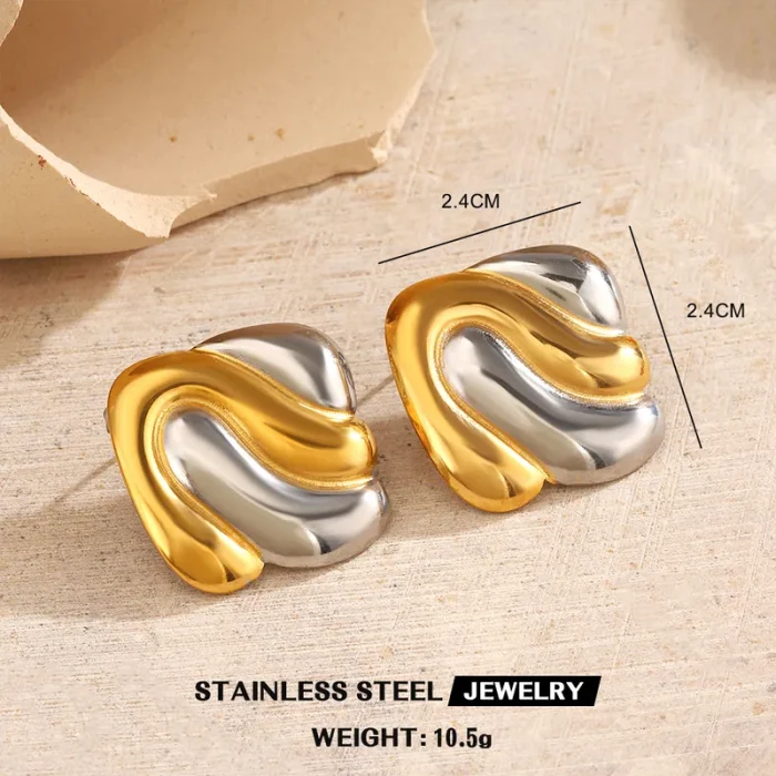 Σκουλαρίκια Κουμπωτά Braid Wave - Δίχρωμο - Image 2