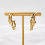 Σκουλαρίκια Κουμπωτά Ασύμμετροι Διπλοί Κρίκοι - Χρυσό