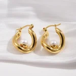 Σκουλαρίκια Κρίκοι με Ενσωματωμένη Περλίτσα - Χρυσό