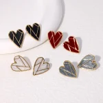 Σκουλαρίκια Κουμπωτά Trimmed Heart Γκρι Πέτρα - Χρυσό - Image 2