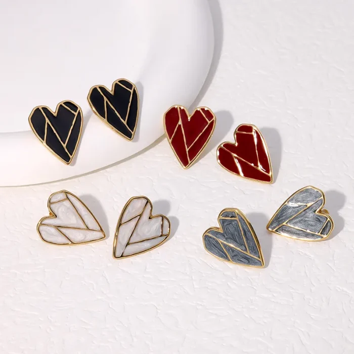 Σκουλαρίκια Κουμπωτά Trimmed Heart Γκρι Πέτρα - Χρυσό - Image 2