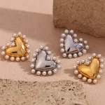 Σκουλαρίκια Κουμπωτά Pearly Heart - Ασημί - Image 3