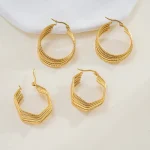 Σκουλαρίκια Συρμάτινοι Πολυγωνικοί Κρίκοι - Χρυσό - Image 2