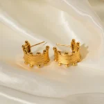 Σκουλαρίκια Κουμπωτά Crown Hoops - Χρυσό - Image 3