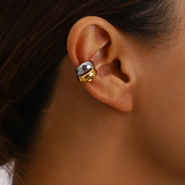 Σκουλαρίκια Ear Cuff Double Hoops - Δίχρωμο - Image 4