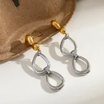 Σκουλαρίκια Κουμπωτά Hanging Hoops - Δίχρωμο - Image 3