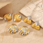 Σκουλαρίκια Κουμπωτά Chunky Oval - Δίχρωμο - Image 2