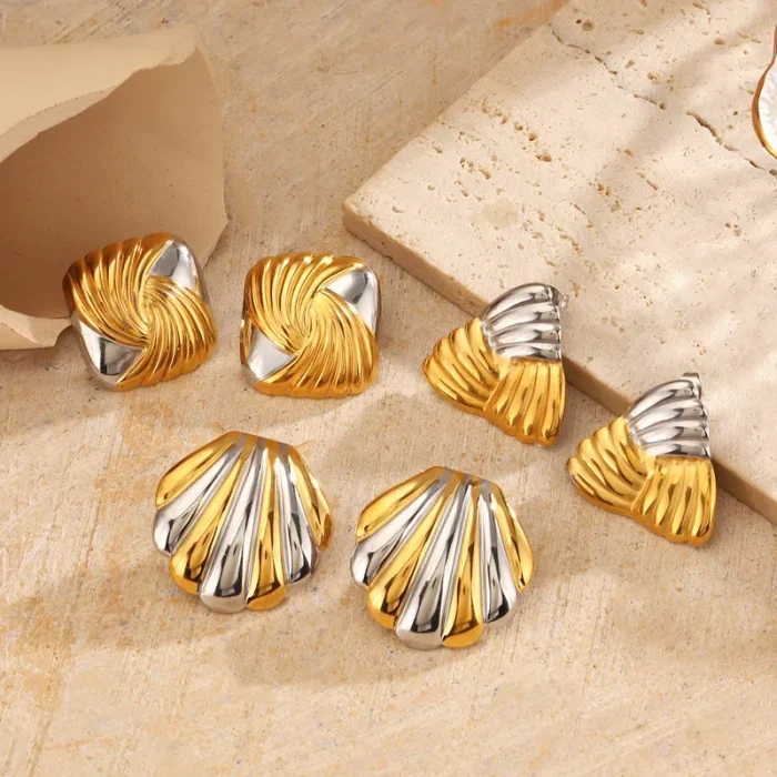 Σκουλαρίκια Κουμπωτά Chunky Oval - Δίχρωμο - Image 2