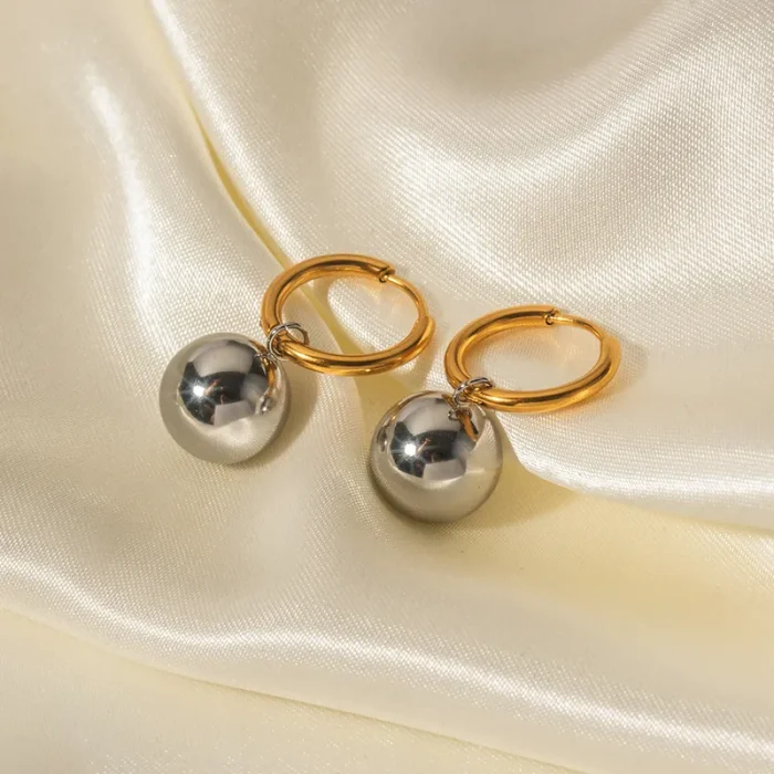 Σκουλαρίκια Κρικάκια Κρεμαστά Balls - Δίχρωμο - Image 2