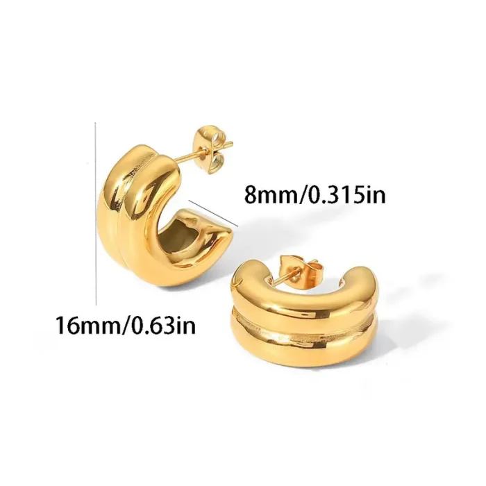 Σκουλαρίκια Κουμπωτά Double Chunky Hoops - Χρυσό - Image 2