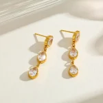 Σκουλαρίκια Κουμπωτά Κρεμαστά Λευκά Ζιργκόν - Χρυσό