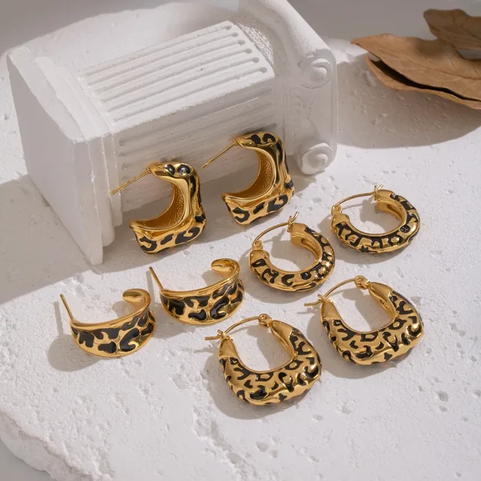 Σκουλαρίκια Leopard Half Hoops - Χρυσό - Image 3