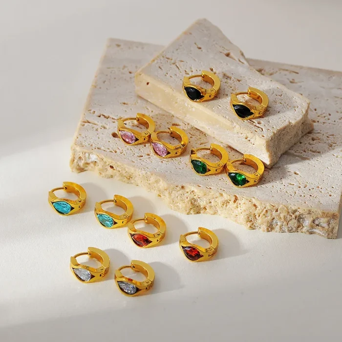 Σκουλαρίκια Κρικάκια με Σιέλ Πετράδια – Χρυσό - Image 2