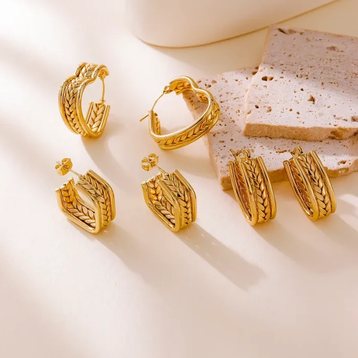 Σκουλαρίκια Κρικάκια Braid Heart Hoops - Χρυσό - Image 3