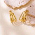 Σκουλαρίκια Κουμπωτά Κρικάκια Triple Hoops - Χρυσό