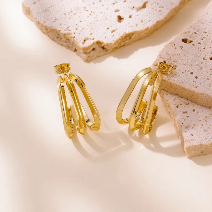 Σκουλαρίκια Κουμπωτά Κρικάκια Triple Hoops - Χρυσό - Image 2
