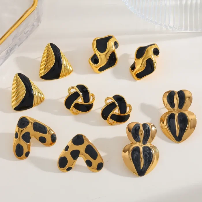 Σκουλαρίκια Κουμπωτά Black Dots - Χρυσό - Image 2