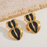 Σκουλαρίκια Κουμπωτά Double Noir Heart - Χρυσό