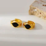 Σκουλαρίκια Κρικάκια με Μαύρα Πετράδια - Χρυσό