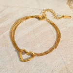 Βραχιόλι Διπλή Αλυσίδα Curvy Heart - Χρυσό