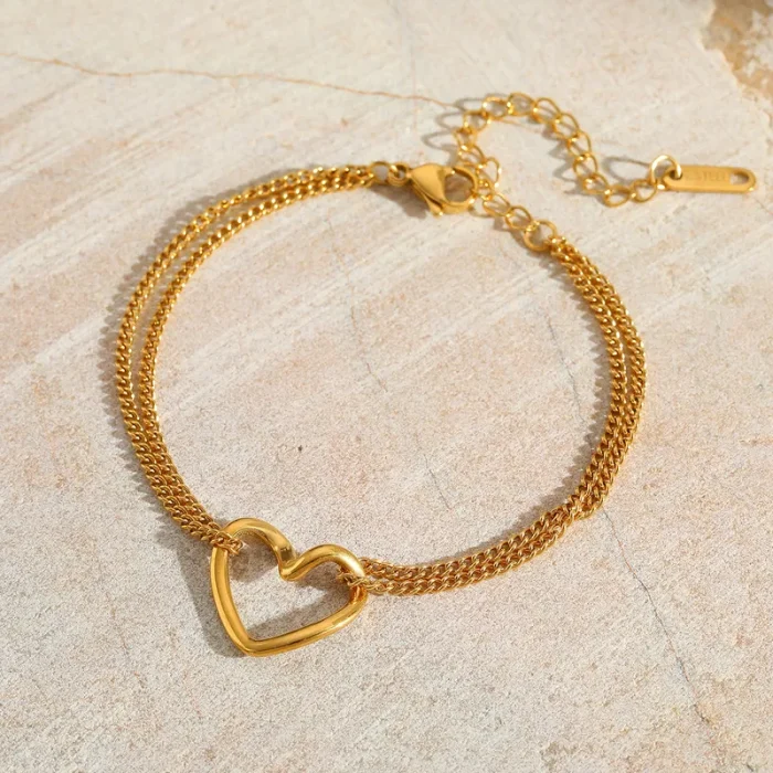 Βραχιόλι Διπλή Αλυσίδα Curvy Heart - Χρυσό - Image 2