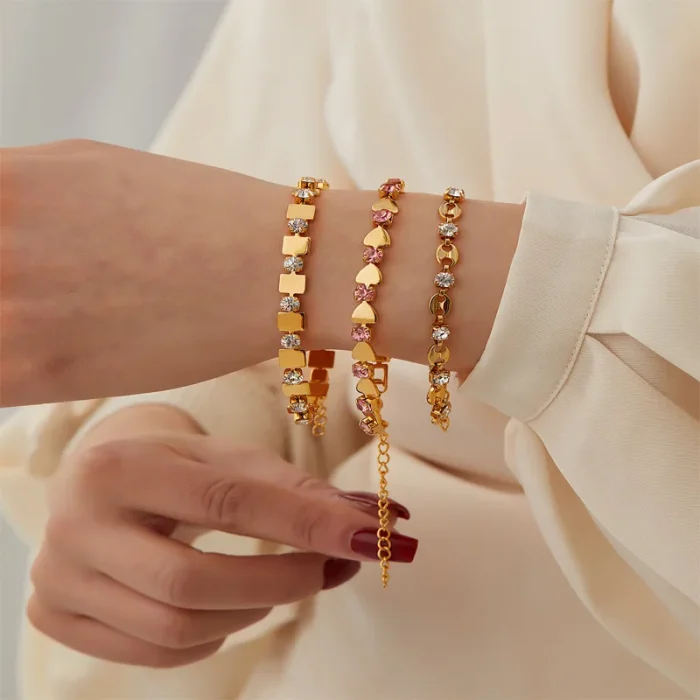 Βραχιόλι Αλυσίδα Square Crystal Plaque - Χρυσό - Image 2