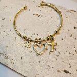 Βραχιόλι Γούρι 2026 Open Σταυρουδάκι και Καρδιά με Στρας - Χρυσό