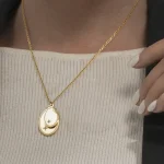 Κολιέ με Δυνατότητα Χάραξης Αλυσίδα Διπλό Οβάλ Μενταγιόν - Χρυσό