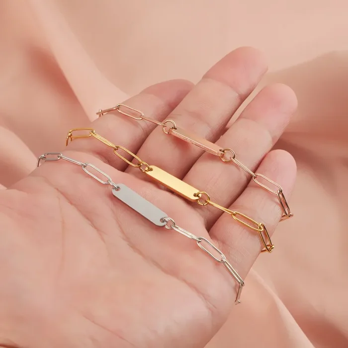 Βραχιόλι με Δυνατότητα Χάραξης Αλυσίδα Οβάλ Πλακέτα - Ασημί - Image 2