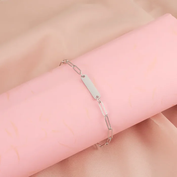 Βραχιόλι με Δυνατότητα Χάραξης Αλυσίδα Οβάλ Πλακέτα - Ασημί - Image 3