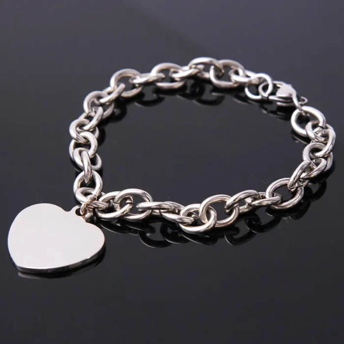 Βραχιόλι με Δυνατότητα Χάραξης Πλακέτα Καρδιά - Ασημί - Image 2