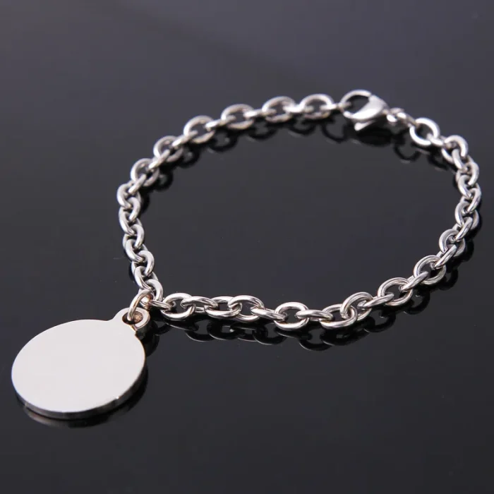 Βραχιόλι με Δυνατότητα Χάραξης Κυκλική Πλακέτα - Ασημί - Image 2