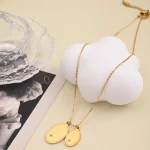 Κολιέ με Δυνατότητα Χάραξης Αλυσίδα Διπλό Οβάλ Μενταγιόν - Χρυσό - Image 2