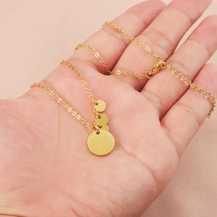 Κολιέ με Δυνατότητα Χάραξης Στρόγγυλα Στοιχεία - Χρυσό - Image 4