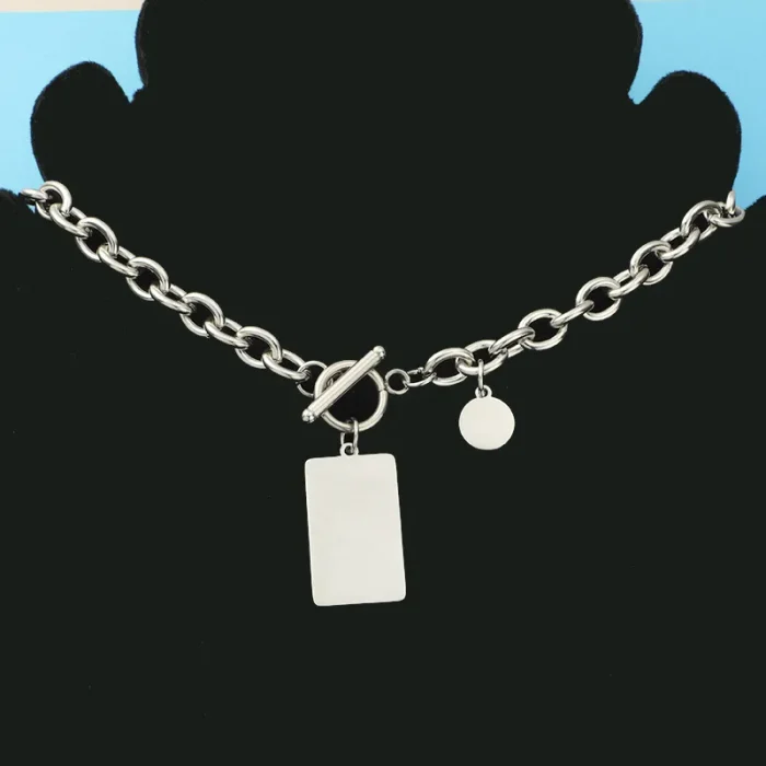 Κολιέ με Δυνατότητα Χάραξης Αλυσίδα Πλακέτα - Ασημί - Image 3