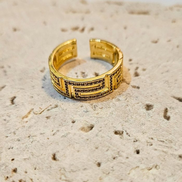 Δαχτυλίδι Ρυθμιζόμενο Meander με Στρας - Χρυσό - Image 2