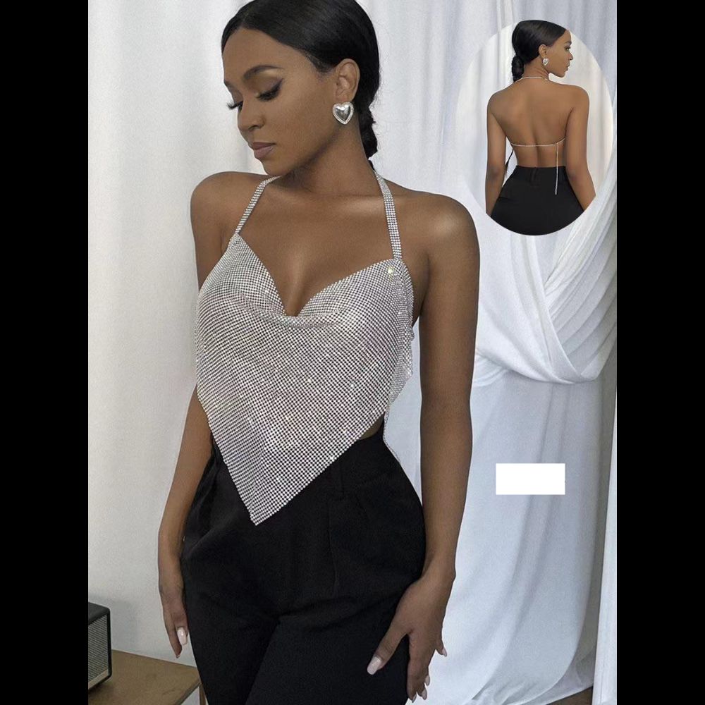 gunaikeia-eswrouxa-top-extra-kosmima-online (10) Top Με Στρας V Μακρύ με Ανοιχτή Πλάτη - Ασημί - Image 1