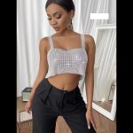 Top Με Στρας V Ριχτό με Τιράντες - Ασημί