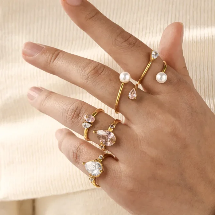 Δαχτυλίδι Ρυθμιζόμενο Pearl and Stone - Χρυσό - Image 2